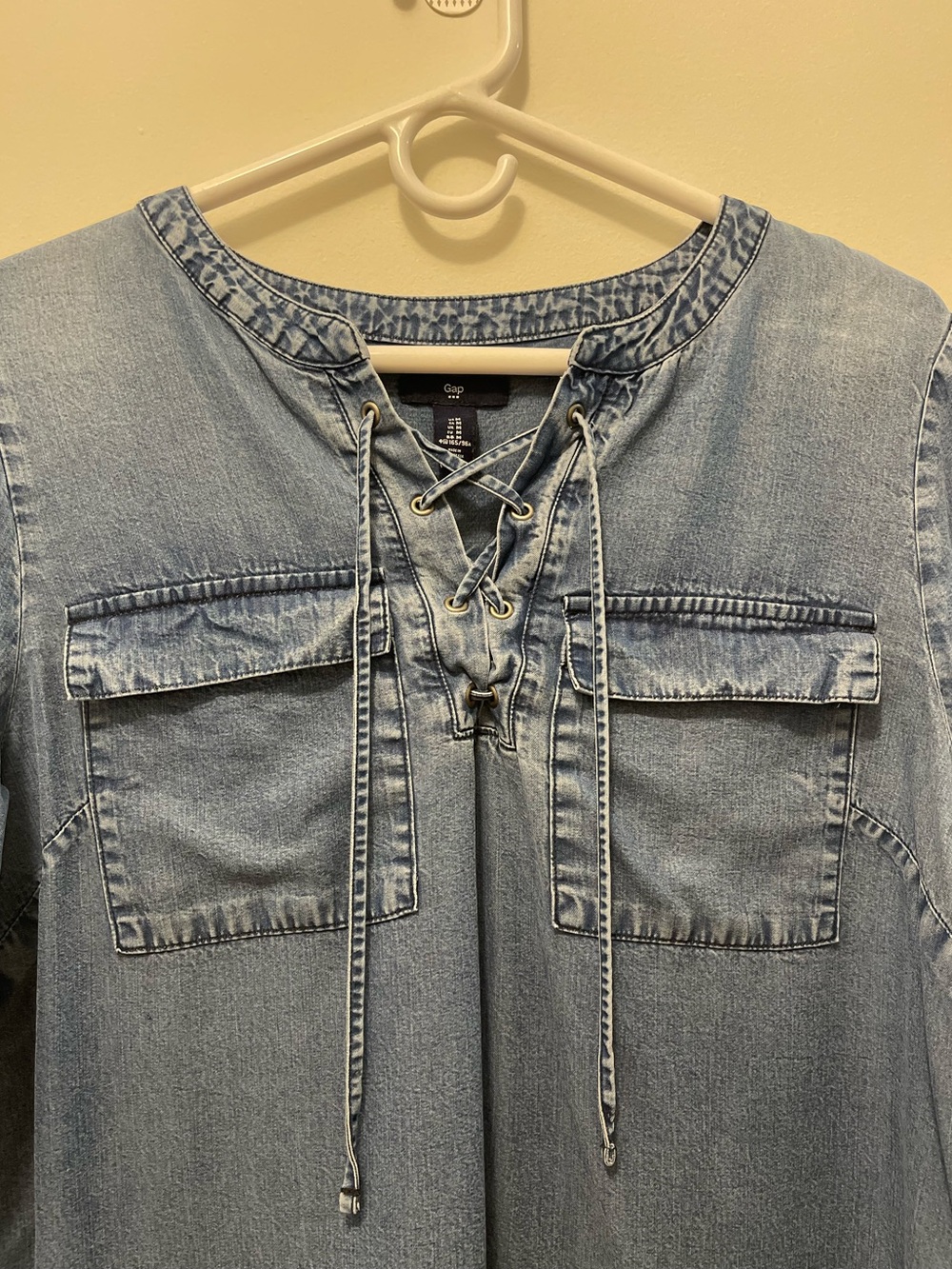 GAP Denim Lace-Up Long Sleeve Top - Blue - Picture 2 of 9